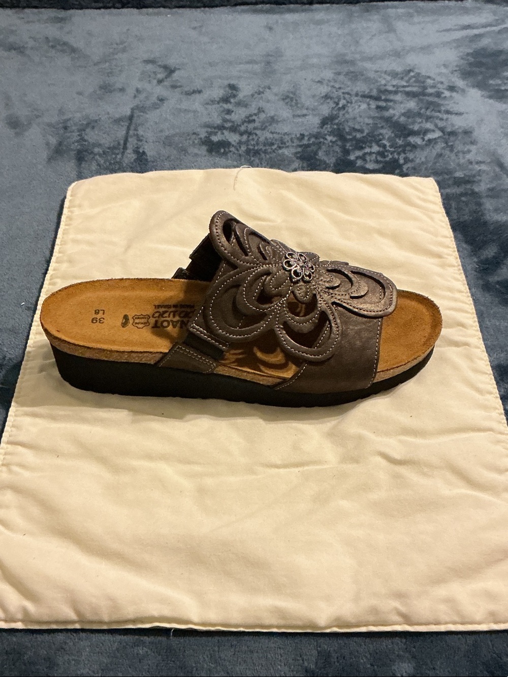 Naot Taupe Floral Cutout Slide Mule